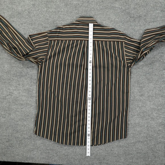Cinch Shirt Mens Large Brown Blue Striped Western Button Front Cotton Casual - Picture 7 of 8